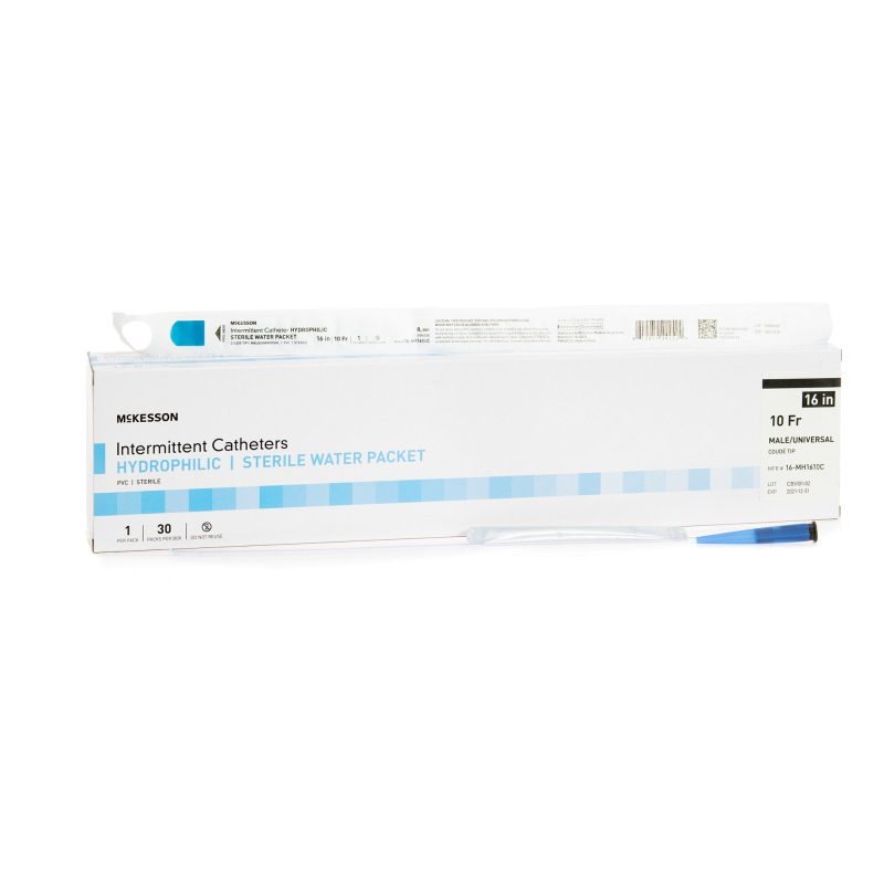 McKesson Coude Tip Uncoated PVC 14 Fr. 16 Inch Urethral Catheter - Box of 30 - Medical Supply Surplus